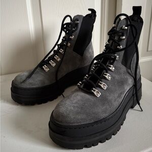 Marc Fisher Black and Gray Combat Boots with Chunky Sole